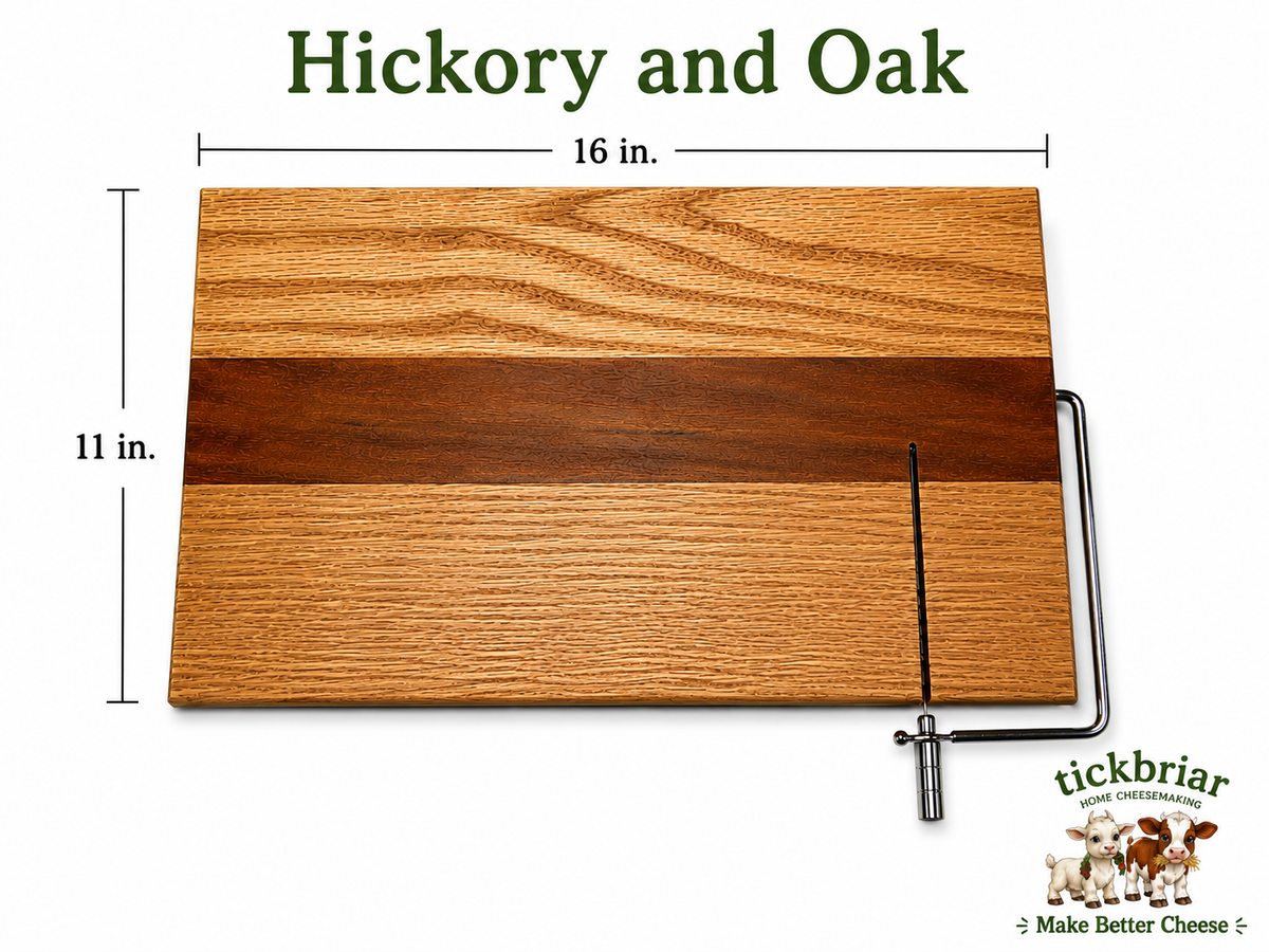 Handmade Hickory & Oak Charcuterie Board with Built-In Stainless Steel Cheese Slicer