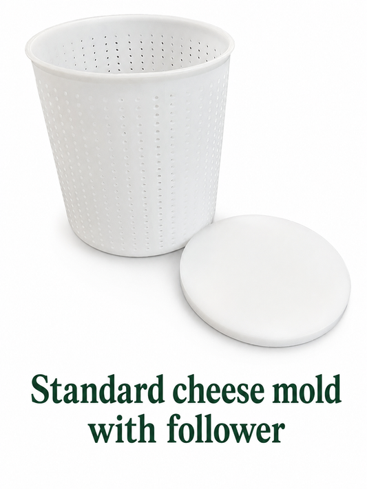 Cheese Mold and Follower- 2 to 4 gallon capacity, soft and hard cheeses.