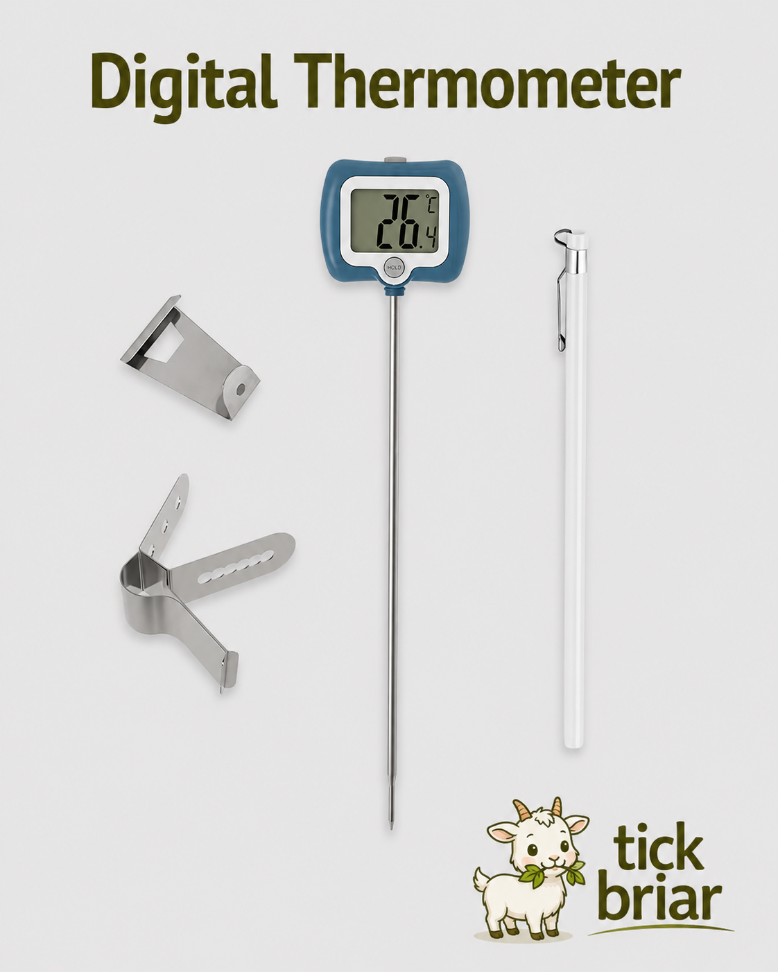 Digital Thermometer for Cheesemaking Stainless Steel with Pot Clip