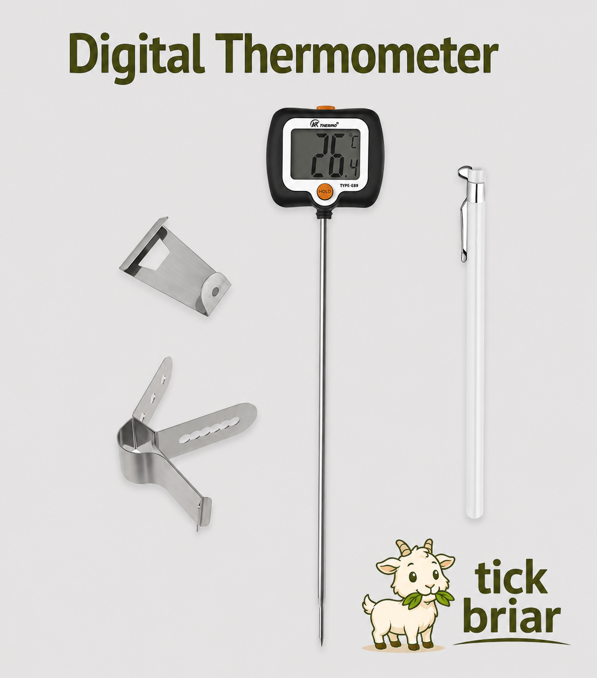 Digital Thermometer for Cheesemaking Stainless Steel with Pot Clip