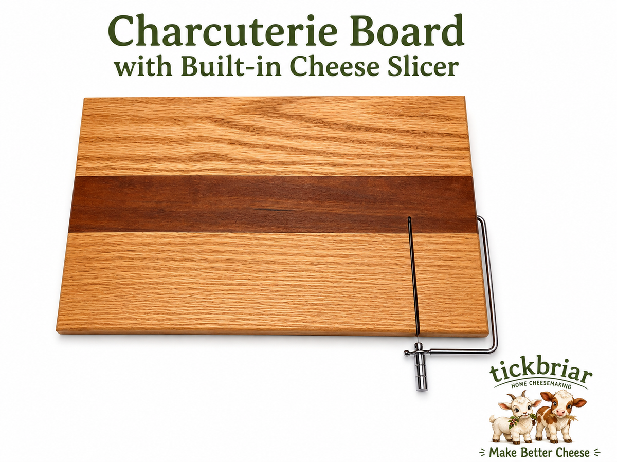 Handmade Hickory & Oak Charcuterie Board with Built-In Stainless Steel Cheese Slicer
