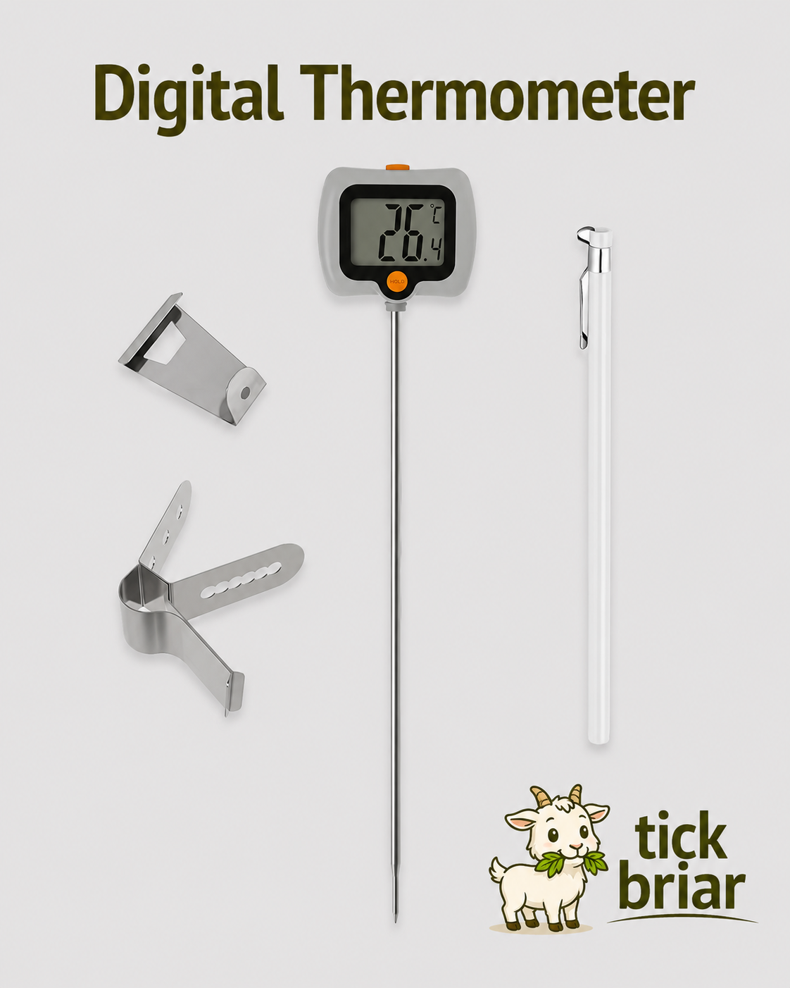 Digital Thermometer for Cheesemaking Stainless Steel with Pot Clip