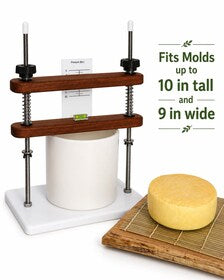 The precision cheese press fits all molds up to 10 inches tall and 9 inches wide