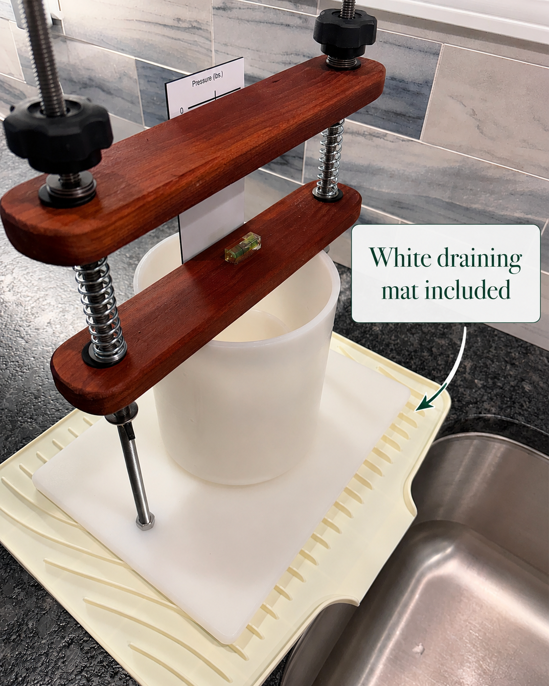 Precision Cheese Press - Mounted Gauge and Level/ Accurate Pressing