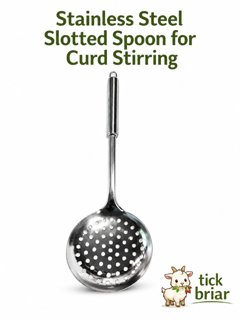 Slotted Spoon: Stainless Steel for Stirring and Curd Draining
