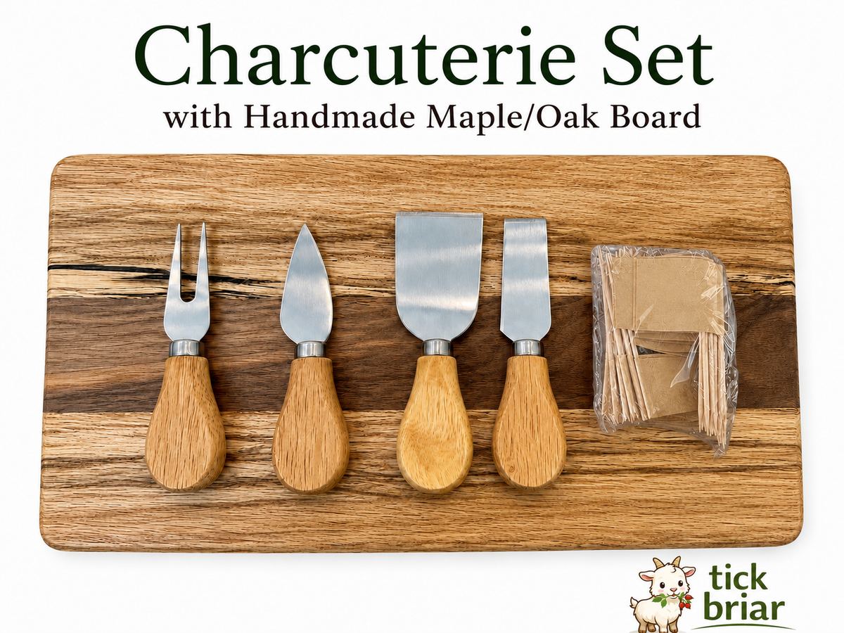 Charcuterie Set with Rustic Handmade Oak and Maple Board