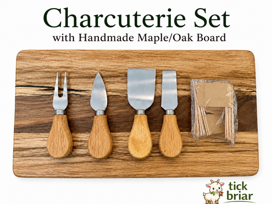 Charcuterie Set with Rustic Handmade Oak and Maple Board