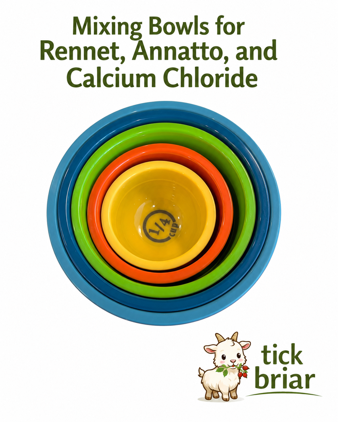Measuring Bowls for Cheesemaking. Simple Organization for Rennet, Annatto, and Calcium Chloride.