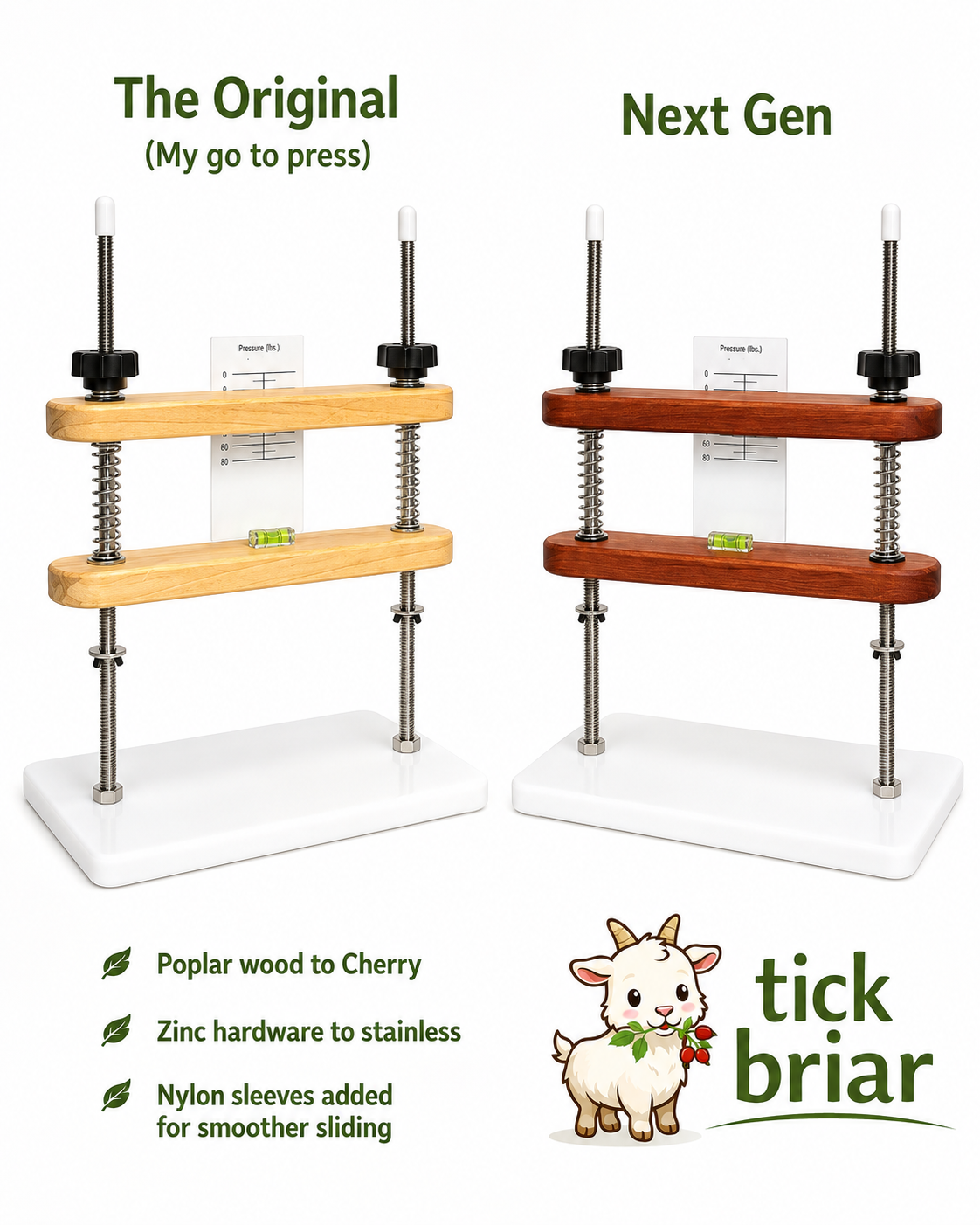 Precision Cheese Press - Mounted Gauge and Level/ Accurate Pressing