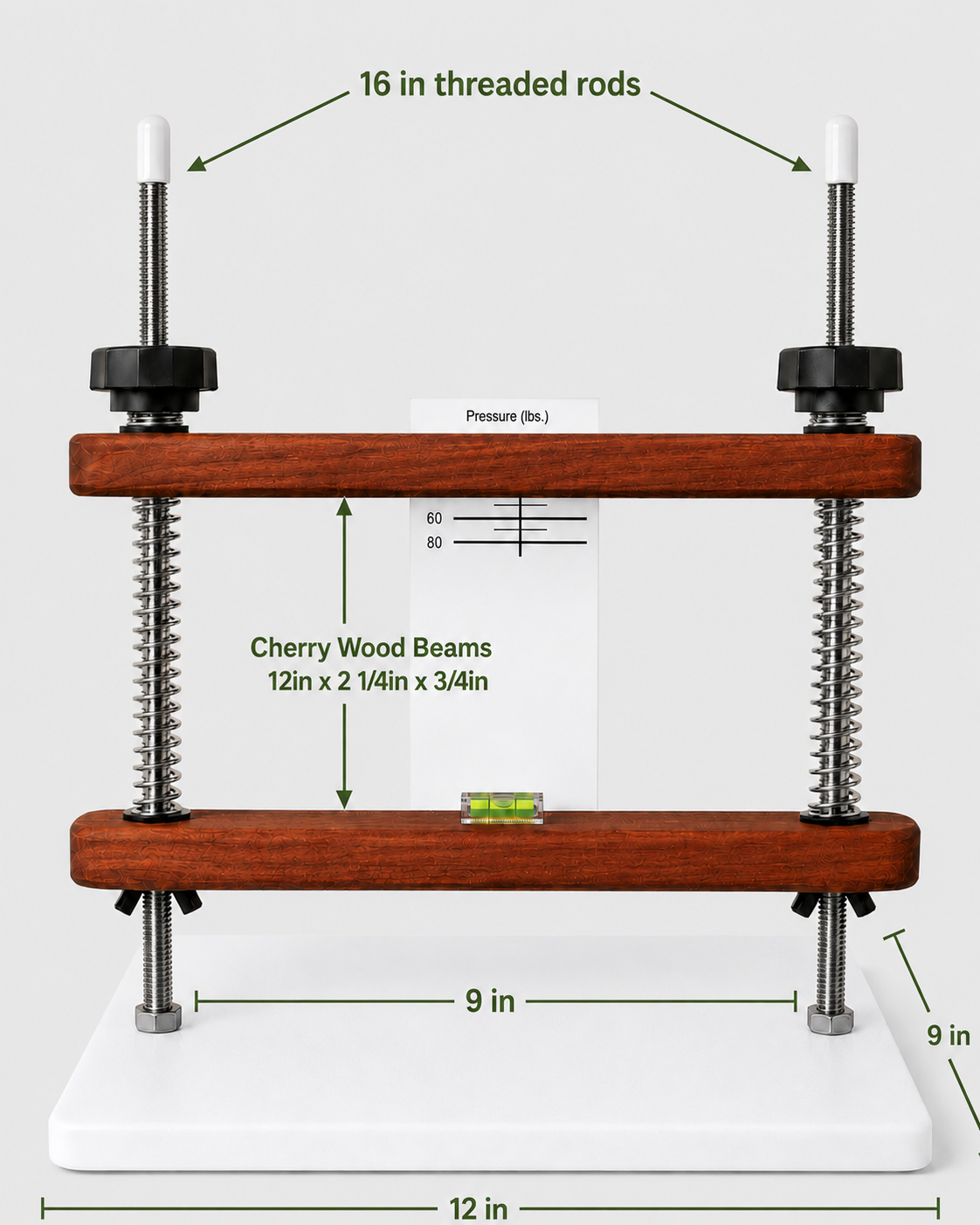 Precision Cheese Press - Mounted Gauge and Level/ Accurate Pressing