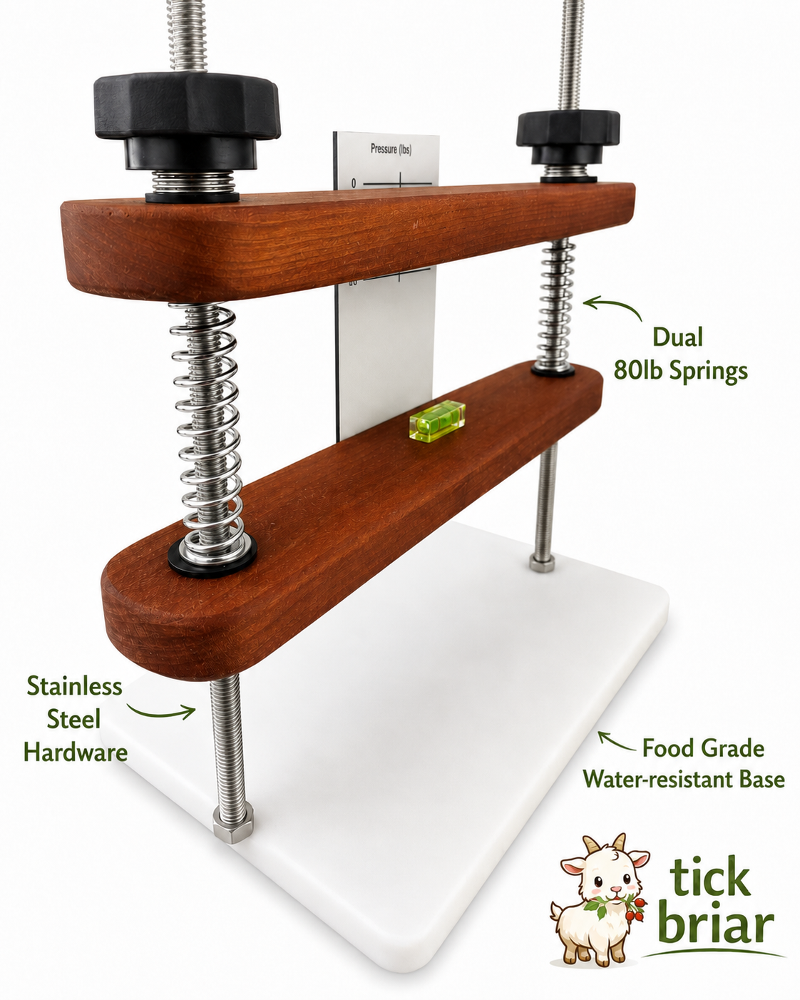 Precision Cheese Press - Mounted Gauge and Level/ Accurate Pressing